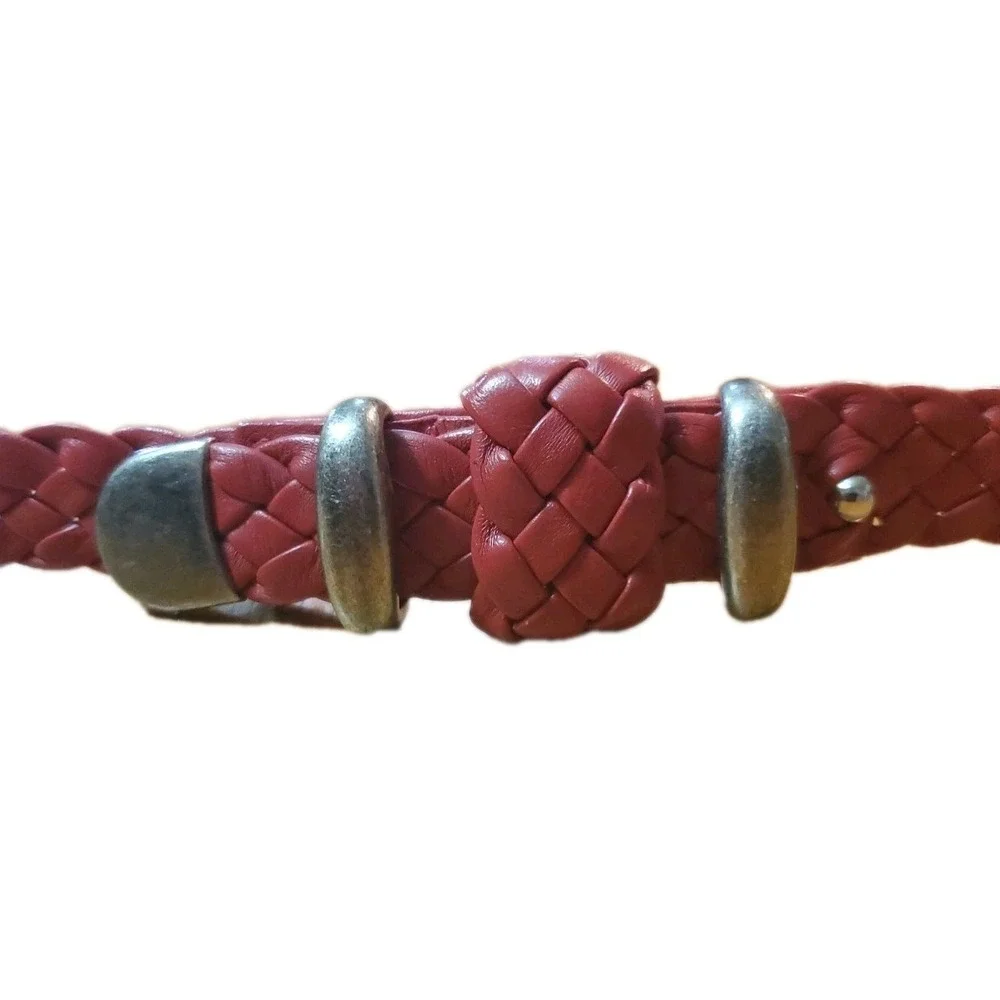 Vintage Ginnie Johansen‎ Designs Dallas TX Braided Red Leather Waist Belt Sz S/M
